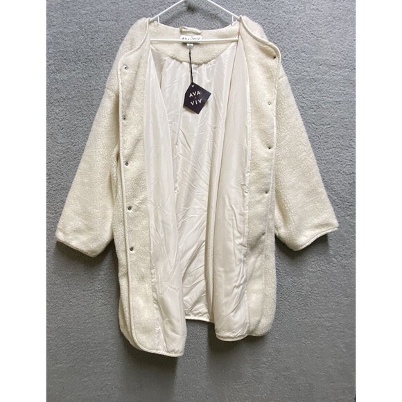 Ava & Viv Womens 4X Cream Sherpa Fleece Coat Snap Buttons Lined - Picture 2 of 11